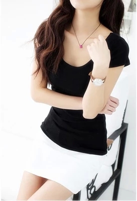 2015新款夏装大码女装韩版修身女t恤性感u领短袖低领露背显瘦小衫