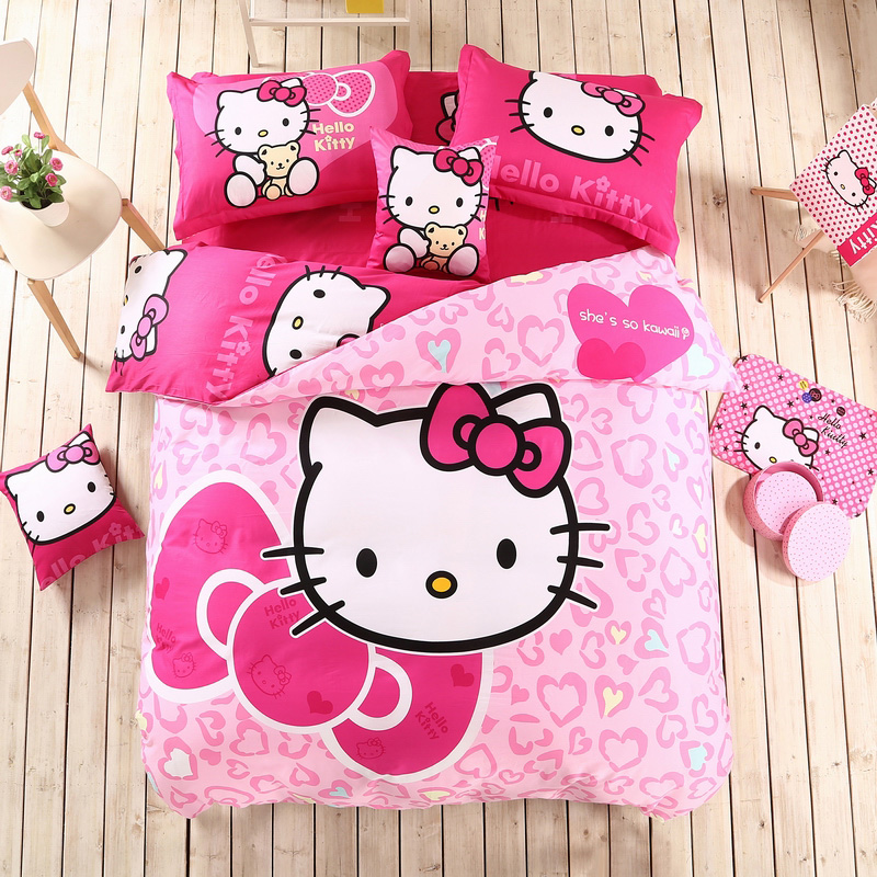 专柜正品KT猫动漫新品四件套纯棉床上用品可爱儿童全棉卡通图案系
