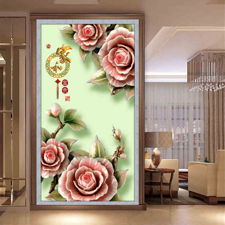3D精准印花十字绣最新款花卉立体牡丹花客厅玄关卧室竖版家和富贵