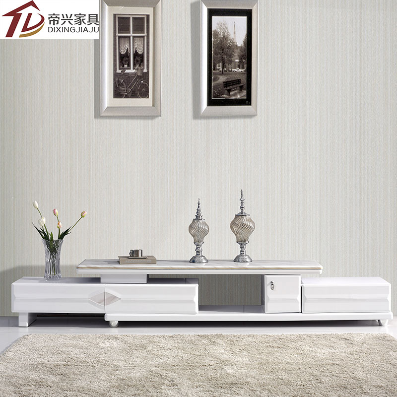 居尚居 现代简约白色大理石客厅可伸缩钢琴烤漆组合电视机柜