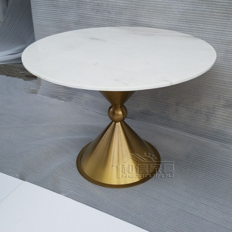 拉丝铜小户型圆餐桌大理石金属餐桌椅组合简约现代不锈钢洽谈桌子