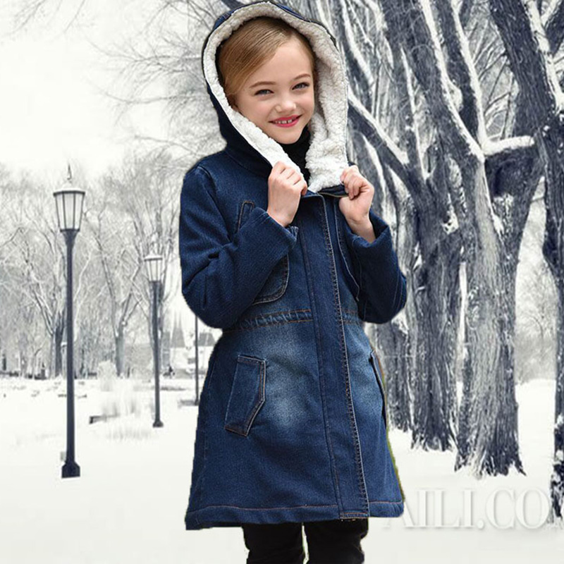女童牛仔棉衣童装秋冬装2015新款加绒加厚中大童儿童外套棉服棉袄