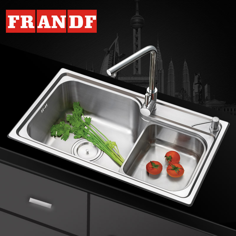 弗兰多 304不锈钢水槽套餐 大单槽洗菜盆 水槽单槽 厨房水池加厚