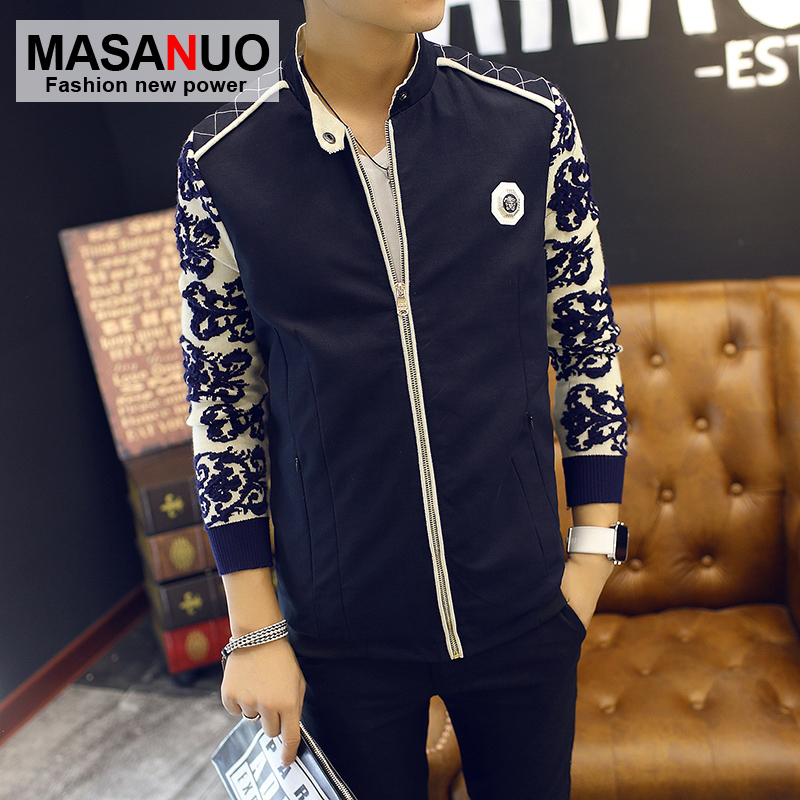 玛萨诺2015秋装夹克男外套青年韩版修身立领潮薄款休闲机车男士