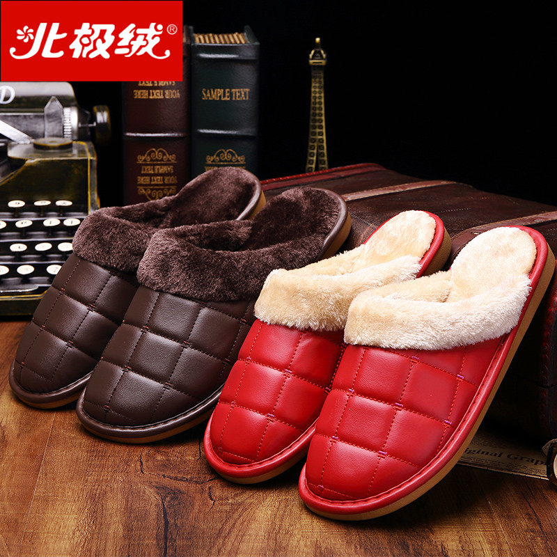 冬季情侣棉拖鞋男女居家居包跟厚底保暖防滑室内防水皮拖鞋月子鞋