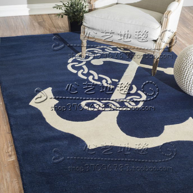地中海风格地毯客厅茶几卧室地毯蓝色欧美现代简约房间地毯可定制