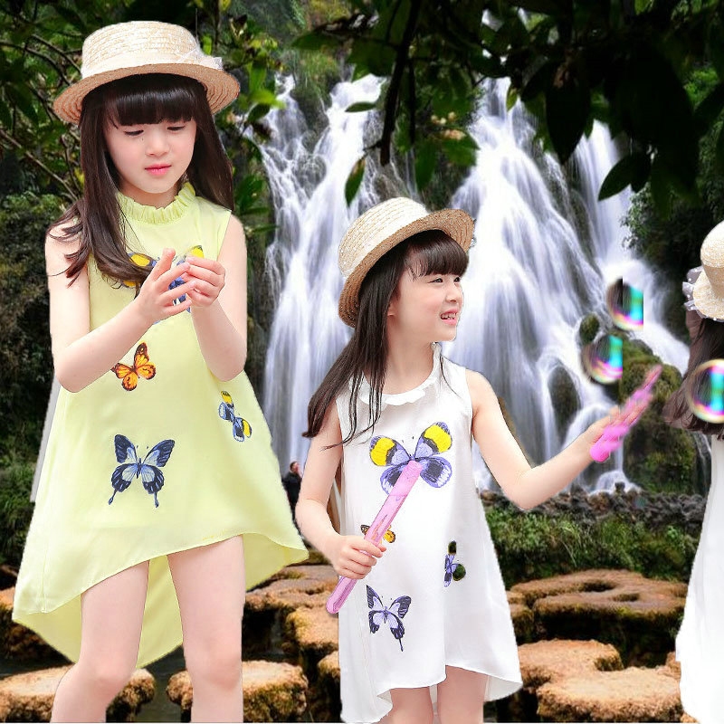 2016黄色白色夏装女童雪纺裙子新款女儿童裙夏季女孩公主连衣裙