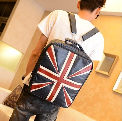 韩版潮流英伦复古风英国米字国旗双肩包背包学生书包休闲包