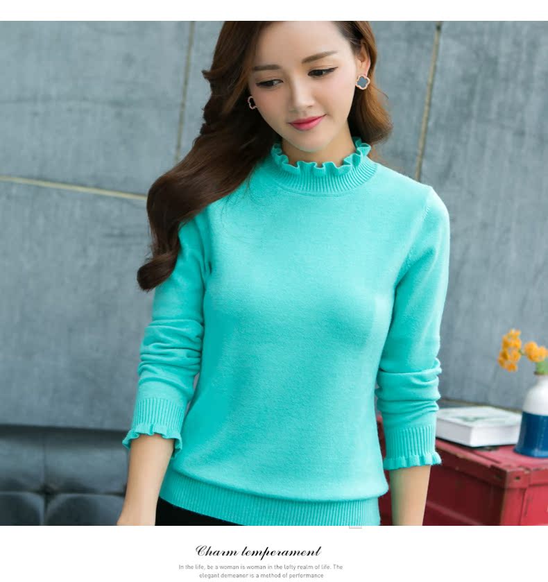 加肥加大码女装2015秋装新款女装毛衣女套头韩版修身针织衫打底衫