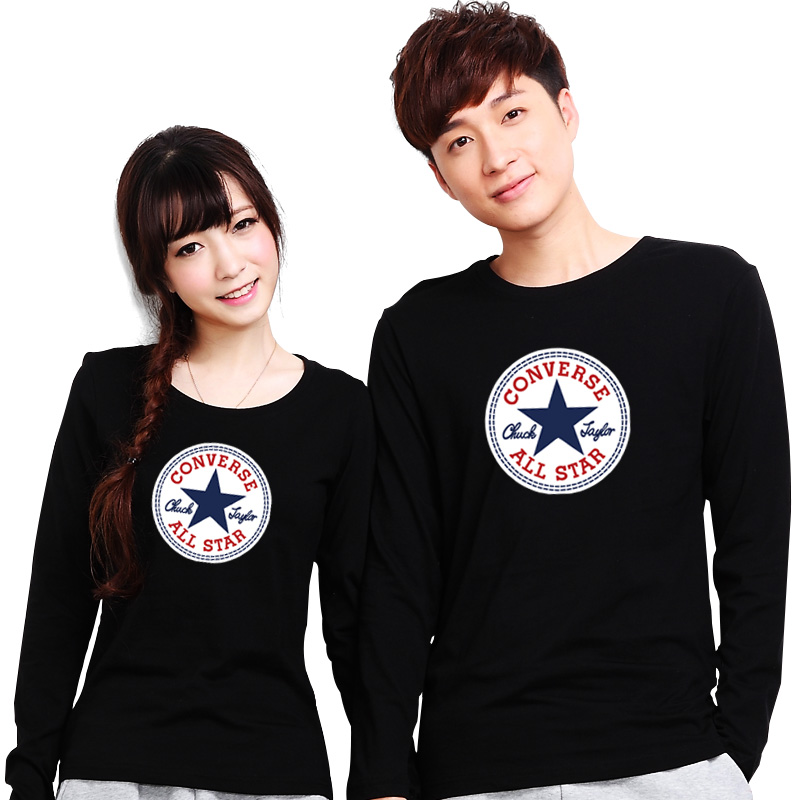 七感 2015春季新款韩版个性印花STAR情侣装纯棉长袖T恤衫有加大码