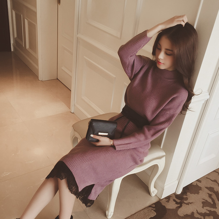 中长款女士针织连衣裙韩版修身显瘦2015秋冬装新款长袖洋气打底裙