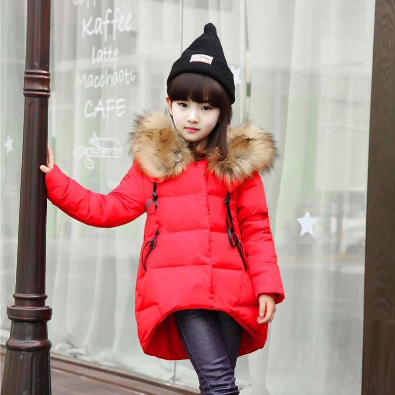 2015冬季新款韩版儿童羽绒服大毛领 女童中大童中长款外套大衣