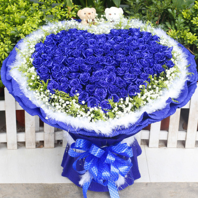 99朵蓝玫瑰99朵蓝色妖姬上海同城鲜花速递七夕节鲜花预定爱情生日