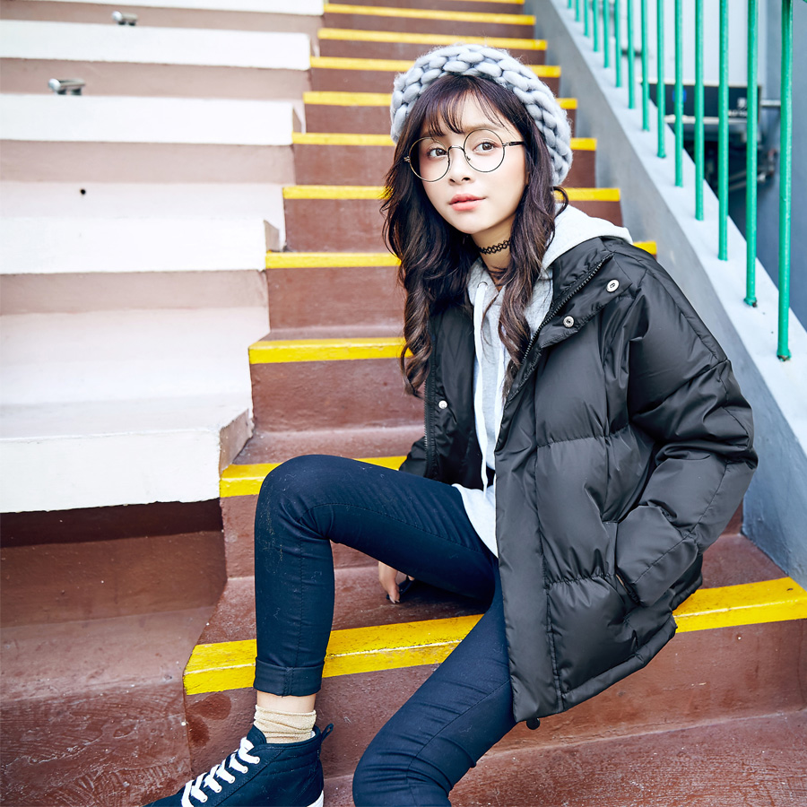 2015韩版新款冬装外套棉衣女短款连帽真毛领加厚保暖羽绒棉服棉袄