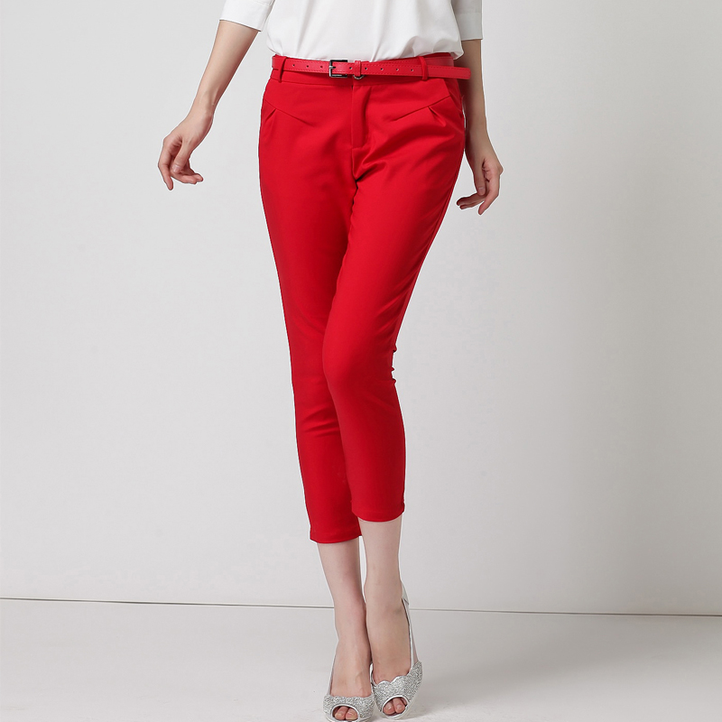 女装韩版职业装时尚红色九分裤气质时尚前台工作服工制服配腰带