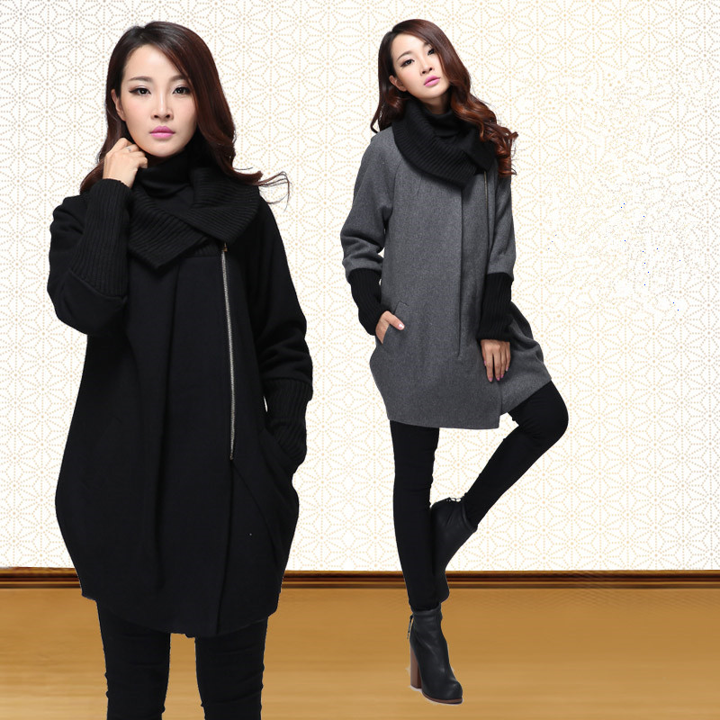 毛呢大衣韩版中长款2015秋冬季新款呢外套女带围脖领羊绒呢子潮