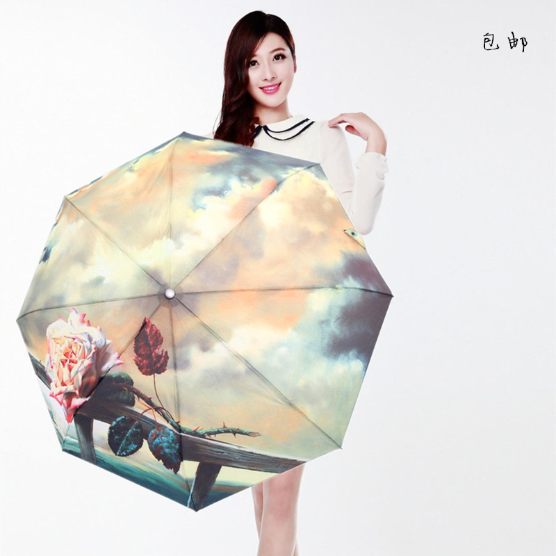 雨伞 自动伞自开自收阳伞折叠动漫雨伞女个性伞晴雨两用油画伞