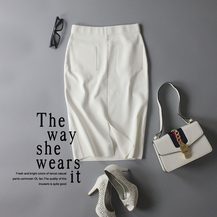 欧货春夏新款半身裙大码弹力裙原单品质针织一步包臀半裙白色中裙