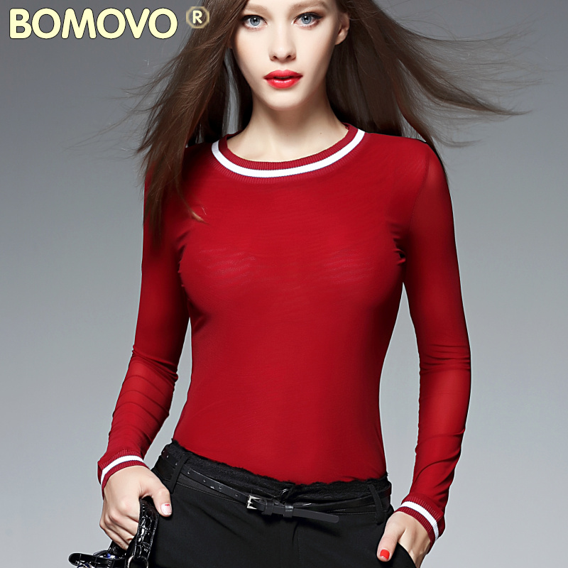 Bomovo2016欧洲站秋季清仓修身长袖简约打底衫休闲上衣T恤女装