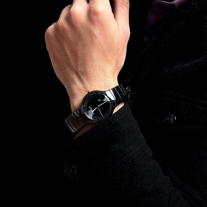 新款男士正品手表男士陶瓷腕表时尚黑色超薄石英手表日历