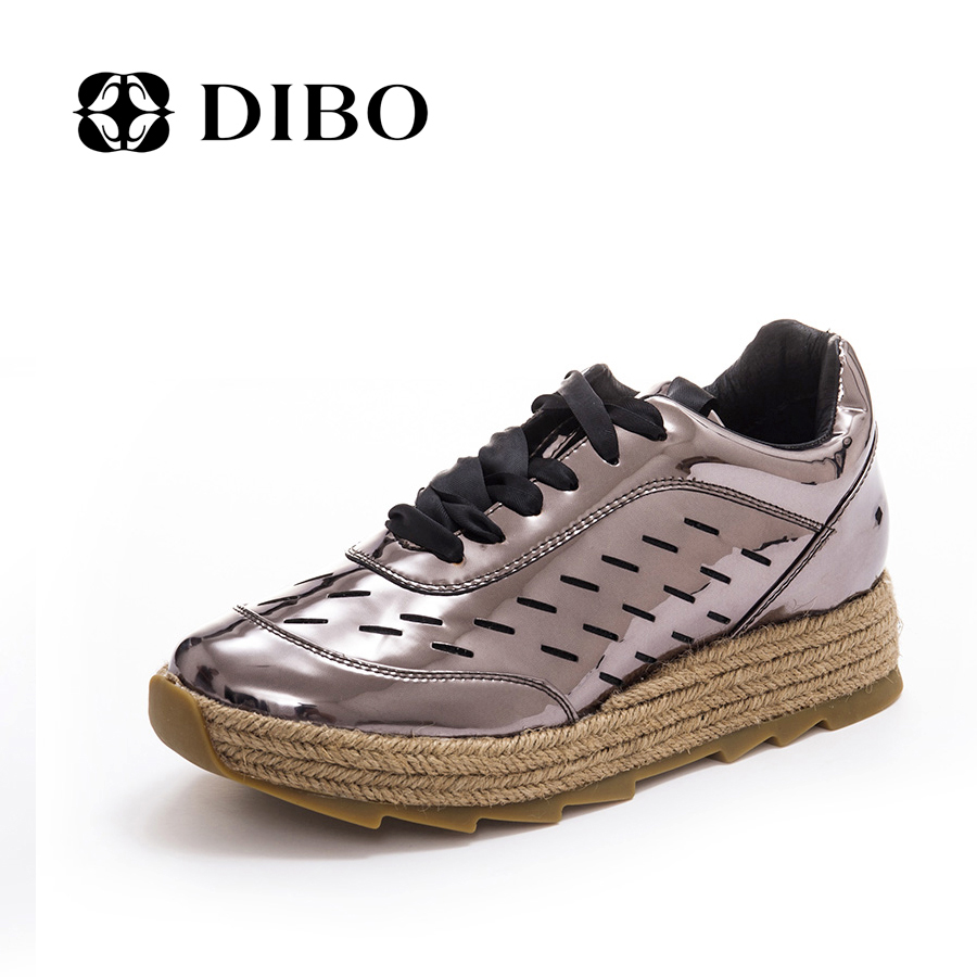 碲铂DIBO2015潮款韩版镂空女鞋圆头浅口厚底鞋系带平底鞋单鞋女鞋