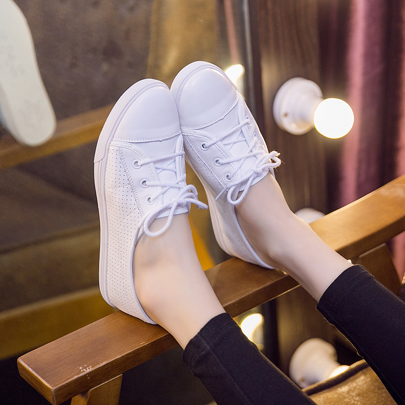 2016春夏季小白鞋女系带韩版平底鞋学生休闲鞋白色镂空透气女单鞋