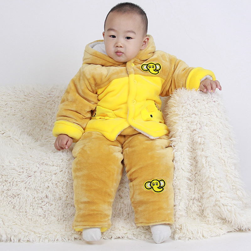 0-1-2岁宝宝冬装加绒加厚两件套装 6-7-8-9婴儿冬季保暖棉衣套装