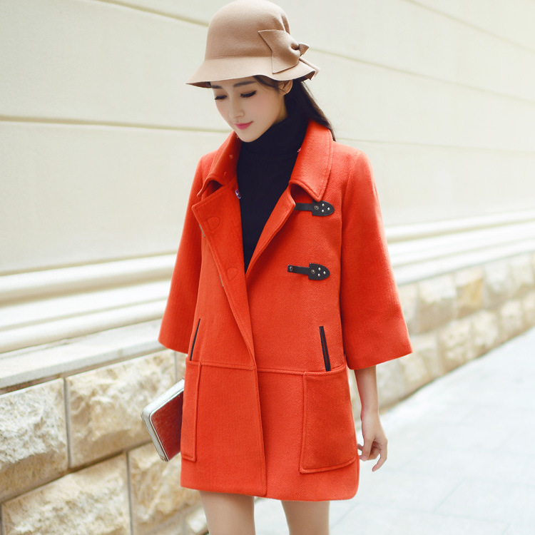 2014冬季新款 韩版百搭宽松休闲显瘦中长款毛呢外套气质时尚大衣