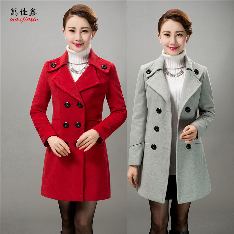 呢子大衣女2015年秋冬装韩版修身双排扣风衣加厚大码羊绒毛呢外套