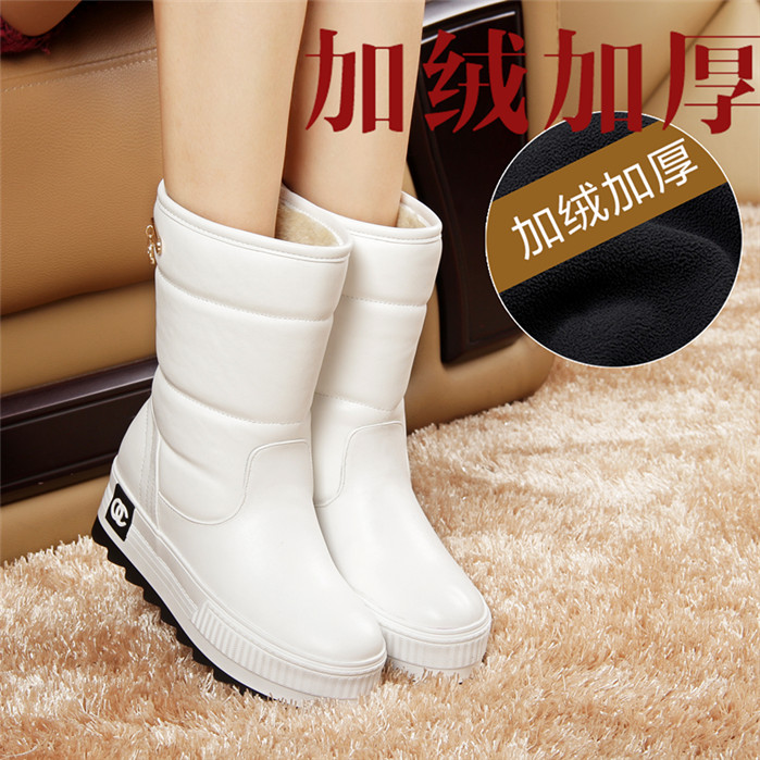 2016冬季新款厚底松糕短靴韩版白色中筒雪地靴女靴子防水防滑棉鞋