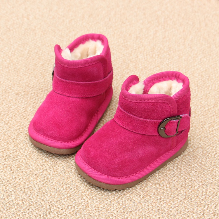 儿童雪地靴宝宝棉鞋女1-2-3岁女童真皮加绒软底婴儿学步保暖短靴