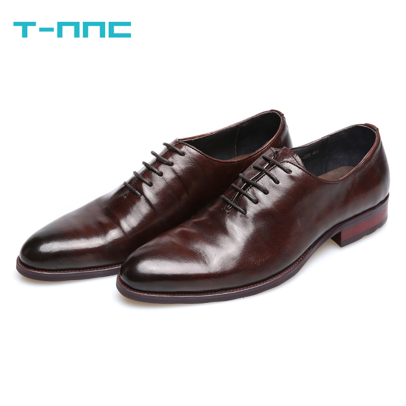 TNNC冬季商务休闲皮鞋男士真皮英伦系带 正装圆头牛皮男鞋透气