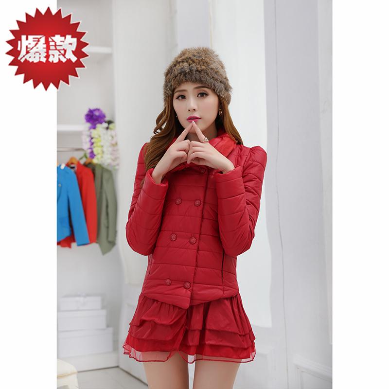 2015冬季新款韩版女装修身棉服蛋糕裙摆棉袄中长款加厚棉衣女外套