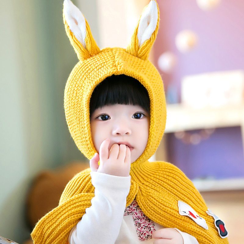宝宝帽子秋冬韩版儿童围脖毛线连体帽婴儿帽子防风披肩小孩套头帽