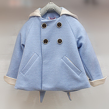 2014冬季宝宝男女童装小兔子耳朵外套毛料呢大衣加厚夹棉带帽