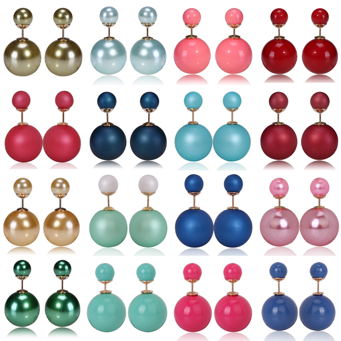 韩国时尚气质前后大11种颜色可选择双面耳钉珍珠母贝现货女全新