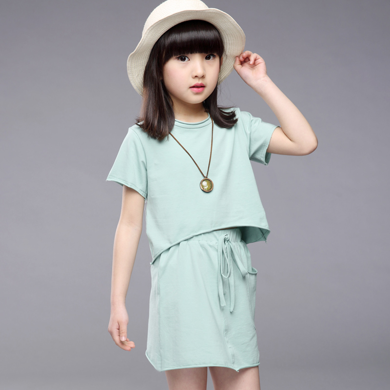 2016新品韩版儿童运动套装休闲抽绳收腰女童中大童裙套装童装包邮