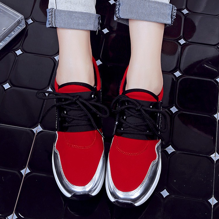 韩版学院风厚底拼色系带低帮内增高休闲运动鞋