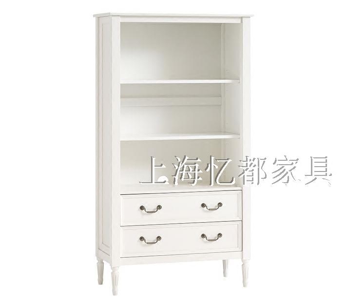 简美实木家具白色高立柜美式简约儿童书柜书架带抽屉储物柜定制