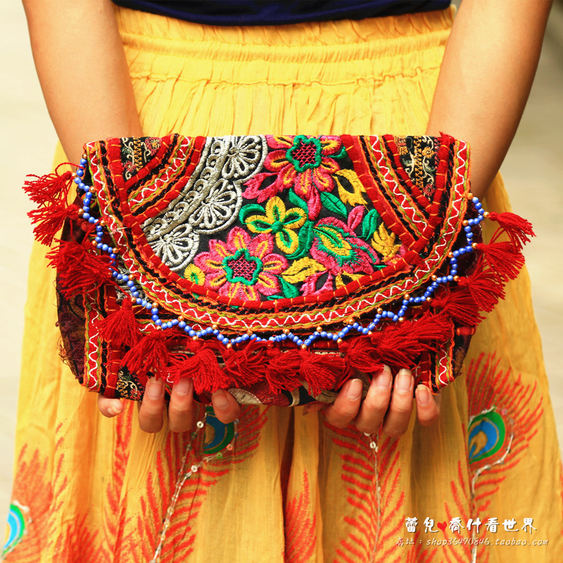 印度巴基斯坦手工刺绣老绣挎包 手包 斜挎包 秋季 文艺 民族风