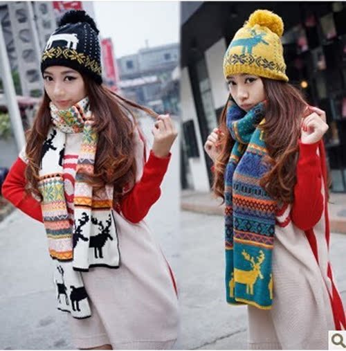 毛线帽子女士冬天围巾两件套装韩版秋冬季加厚针织帽圣诞生日礼物