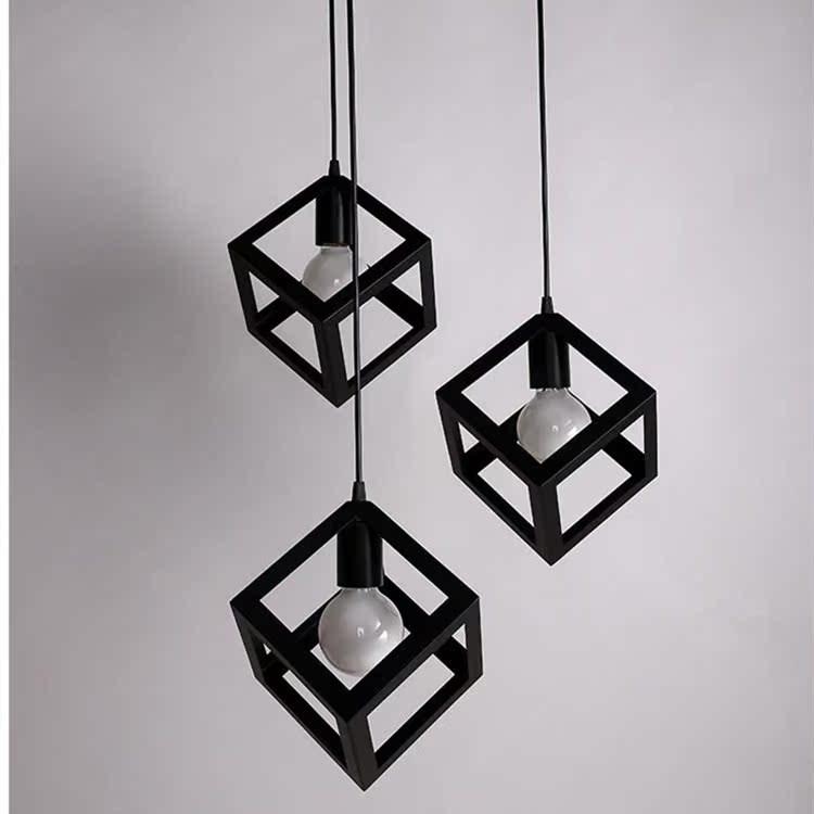 简约现代铁艺吊灯餐厅客厅灯吧台装饰创意灯具单三头组合方形灯饰
