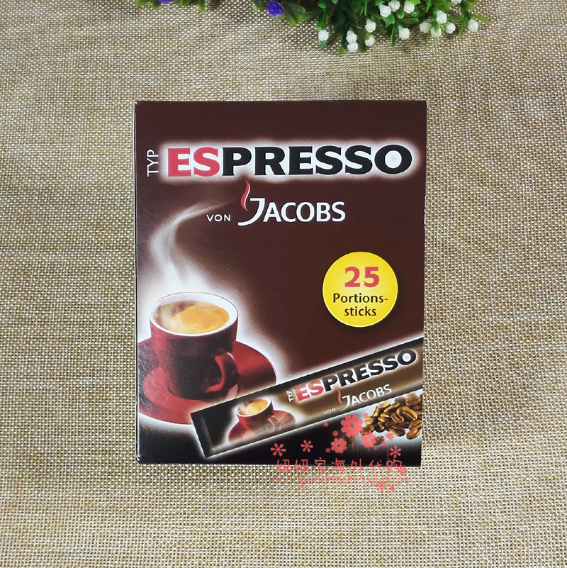 现货 德国Jacobs意式浓缩不酸无糖速溶黑咖啡纯咖啡提神 25支原装