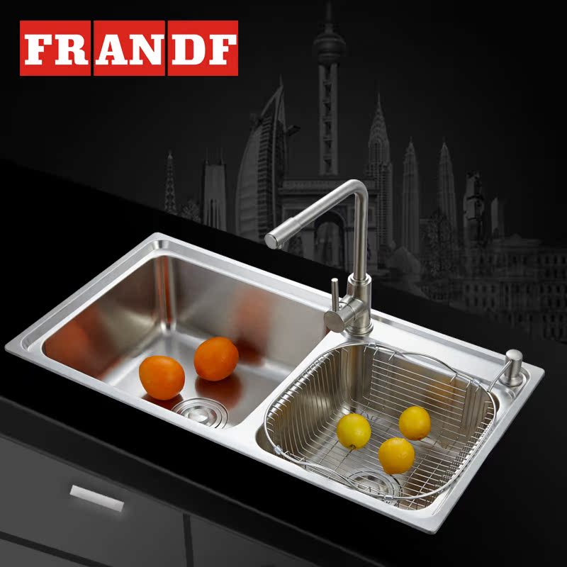 弗兰多正品水槽双槽加厚厨房304不锈钢水槽洗菜盆大水池厨盆套餐