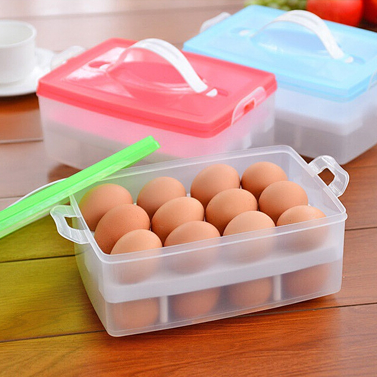 鸡蛋盒 可手提长方形加厚塑料双层食物保鲜盒 有盖厨房冰箱收纳盒