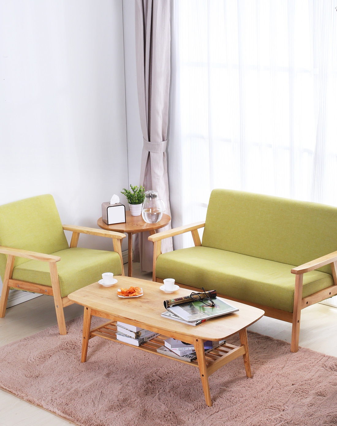 布艺小户型沙发 可拆洗沙发组合 简易田园咖啡厅酒店家具