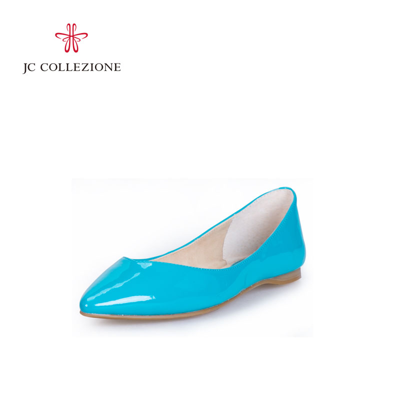 JC Collezione/捷希简洁牛漆皮糖果亮色尖头平跟鞋单鞋851110102