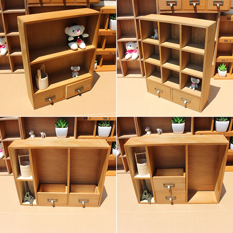 zakka杂货实木做旧复古收纳盒整理格子展示柜桌面储物整理柜包邮