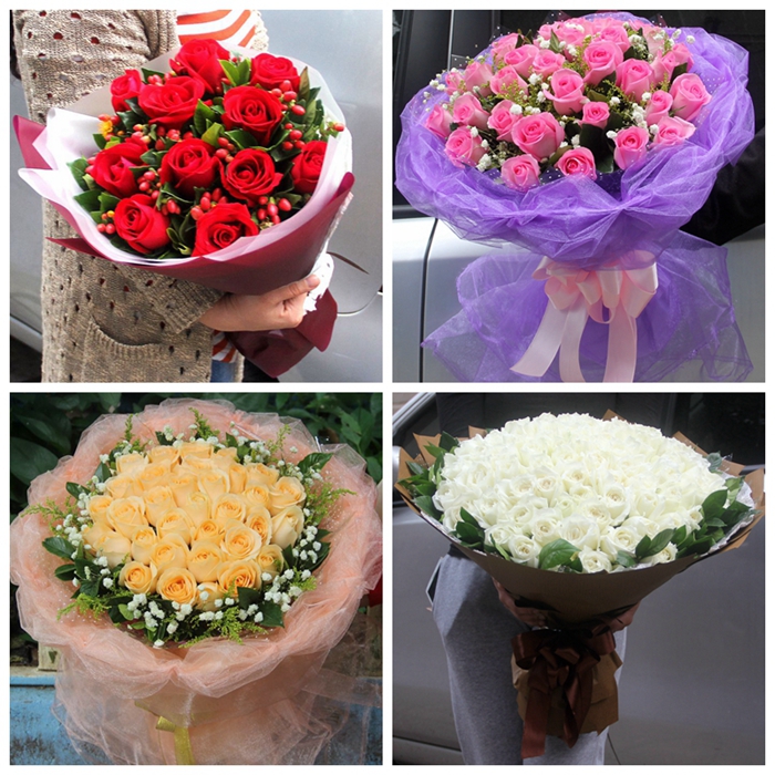福州鲜花速递情人节生日鲜花告白求婚花店送花红粉白香槟玫瑰花束