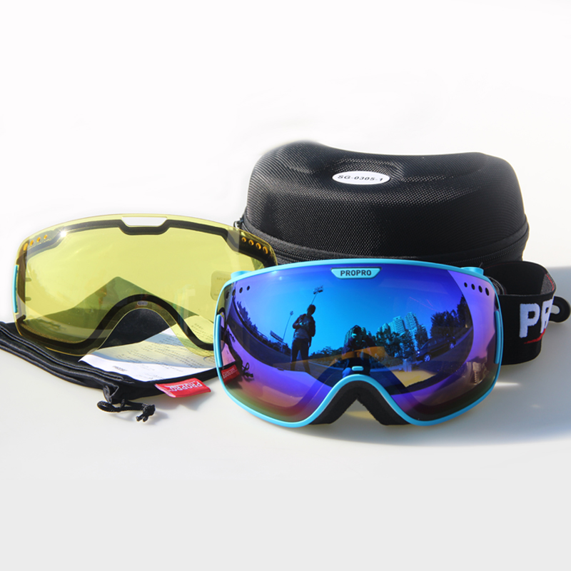 滑雪镜防雾男女款大球面滑雪眼镜可切换夜视镜片增光可卡近视眼镜